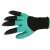 Green gardening gloves with black claws for digging and planting