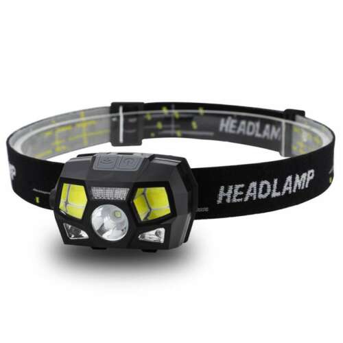 LED headlamp with motion sensor, 8 lighting modes, waterproof, adjustable, black