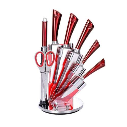 Royalty Line 8-piece red knife set with stand