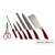 Royalty Line 8-piece red knife set with stand, showing all the knives and accessories