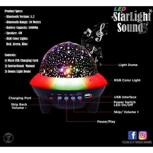 Star Light Bluetooth  Csillagokat Vetítő Éjjeli Lámpa