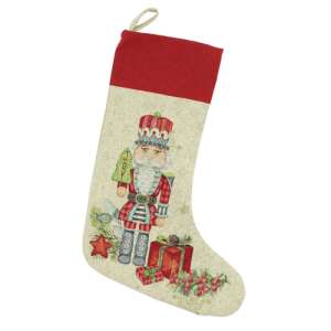 Diótörős és karácsonyfás, ezüst lurexes gépi gobelin mikulás zokni, 45 x 30 cm 110748499 - Nonbrand Karácsonyi dekoráció
