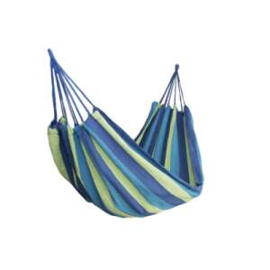 Blau-grüner gestreifter Hängematte für zwei Personen, perfekt zum Entspannen im Garten oder auf der Terrasse - Timeless Tools
