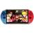 EONY X7 Plus handheld game console with built-in games, blue and red color, playing a fighting game