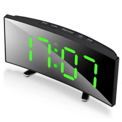 Budík so zakriveným zrkadlovým displejom s teplomerom zelený