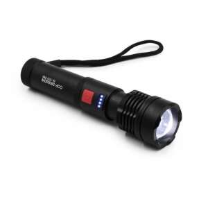 Black tactical flashlight with red button and wrist strap - Flashlight & Headlamp