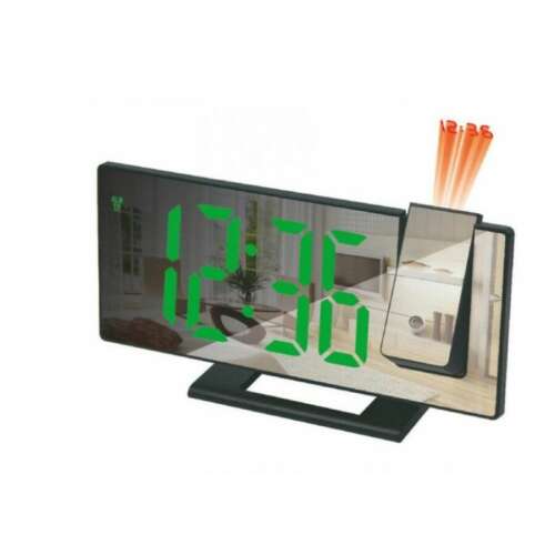 Digitaler Wecker mit Projektion, grünes LED-Display, schwarze Farbe