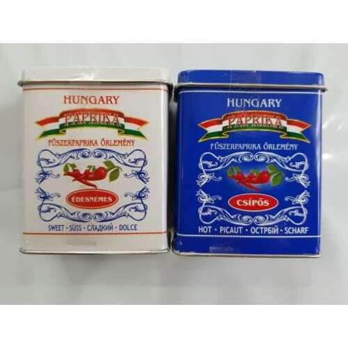 Hungary Paprika, sweet and hot paprika powder in metal tin, 50g