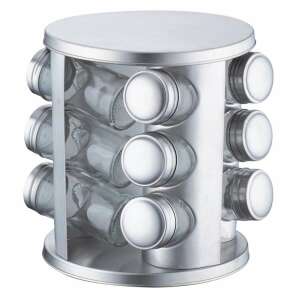 Suport rotativ pentru condimente din oțel inoxidabil cu 12 borcane de sticlă, perfect pentru organizarea condimentelor din bucătărie - Depozitare și organizare