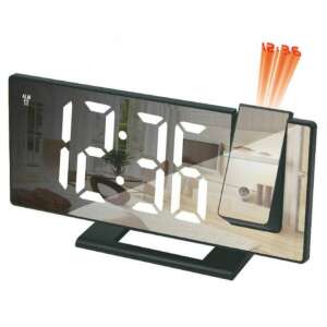 Czarny cyfrowy zegar budzik z projekcją lustrzaną, pokazujący godzinę 12:36 - Budzik