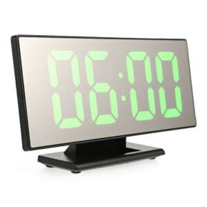 Green LED digital alarm clock with mirror display, showing time, on a white background - Sumker