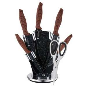 Zillinger 7 piece knife set with stand, black and brown, stainless steel blades - Sumker Kitchen Knife