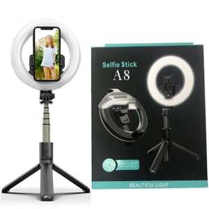 A8 Selfie Stick with Ring Light and Tripod, Bluetooth Remote Control, 3 Color Lighting Modes, Phone Holder, Selfie Stick, Charging Light, Table Lamp - Selfie Stick