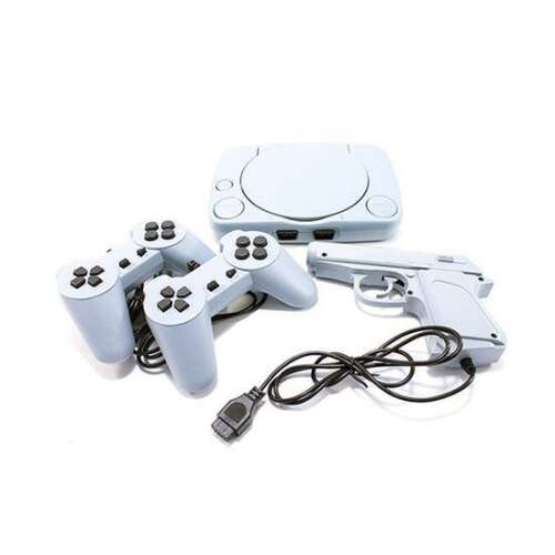 Retro Game TV console with two controllers and a light gun