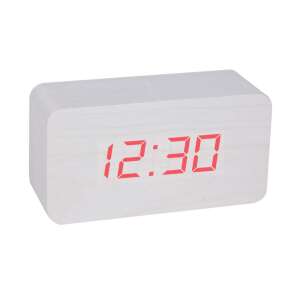 White wooden digital alarm clock with red LED display showing 12:30 - Sumker