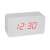 White wooden digital alarm clock with red LED display showing 12:30