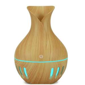 Difuzor de aromă Roma cu efect de lemn și lumină LED cu 7 culori, Maro deschis - Difuzor de aromă cu ultrasunete, umidificator de aer, difuzor de uleiuri esențiale, efect de lemn, lumină LED cu 7 culori - Difuzor