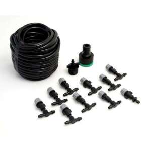Misting system kit for outdoor use, includes hose, connector, nozzles, and ties - Sumker