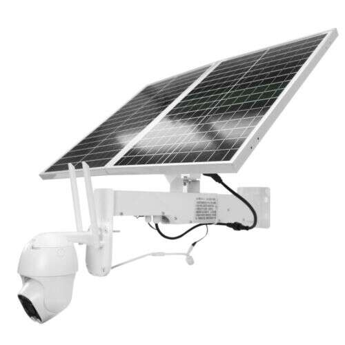 Solar powered security camera with 2MP resolution, 360 degree rotation, and night vision