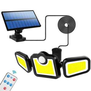 Solarbetriebene Bewegungsmelder-Sicherheitsleuchte mit 3 LED-Paneelen, Fernbedienung und Solarpanel