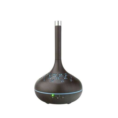 Sötétbarna fa aroma diffúzor LED fénnyel, 400ml kapacitás, 10 órás üzemidő, időzítő, távirányító