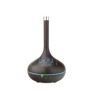 Difuzor de aromă din lemn maro închis cu lumină LED, capacitate 400 ml, timp de funcționare 10 ore, cronometru, telecomandă - Difuzor