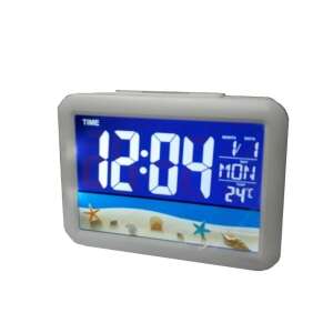 Digital alarm clock with temperature display and sea background - Sumker