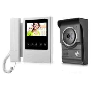 Videofon alb cu ecran de 4,3 inci și receptor, cameră exterioară neagră, videofon digital, sistem de interfon video - Sonerii
