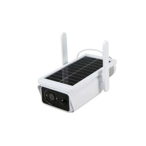 Wireless solar powered IP camera with 2MP resolution, white, front view