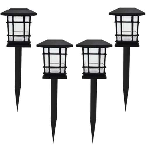 Комплект от 4 черни соларни LED градински лампи с квадратен дизайн на фенер
