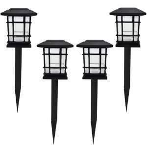 Zestaw 4 czarnych solarnych lamp ogrodowych LED z kwadratowym wzorem latarni - Latarnia słoneczna