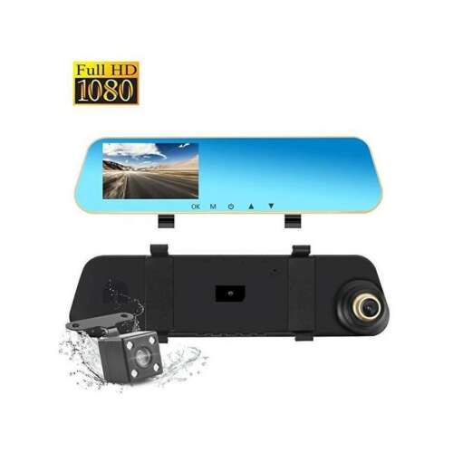 Full HD 1080P rearview mirror dash camera with built-in DVR and rearview camera