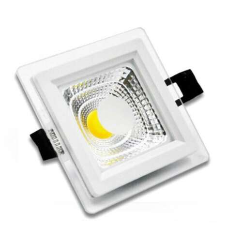 7W Square Recessed LED Ceiling Light with Glass Frame, Cool White, 6000K
