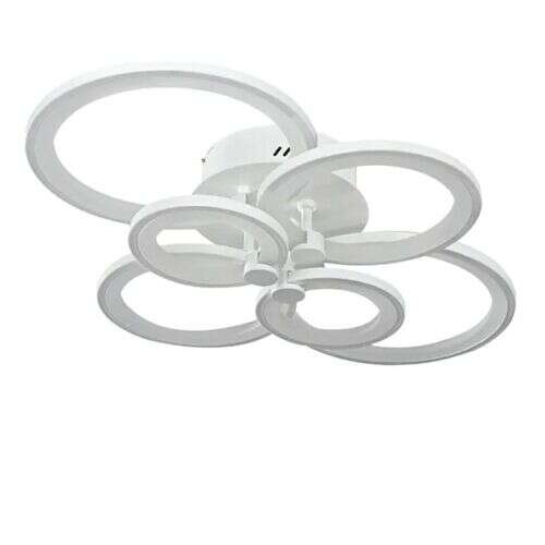 White LED ceiling light fixture with six circular rings, modern design