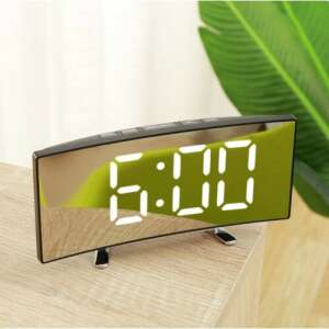Digital alarm clock with curved mirror display, white LED display, showing the time 6:00 - Sumker