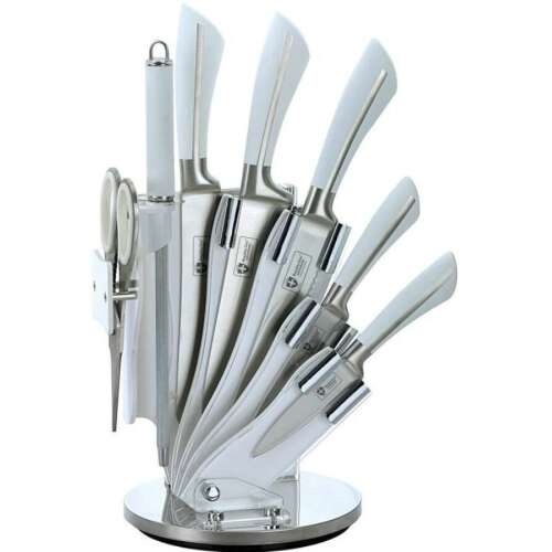 Royalty Line 8-piece knife set with stand, white