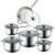 Royalty Line 12 piece stainless steel cookware set with glass lids, suitable for all stovetops including induction