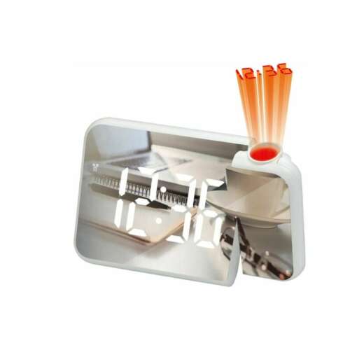 Digitaler Wecker mit Projektor, Modell DS85, weiß, Spiegeldarstellung, projiziert die Zeit an die Decke oder Wand