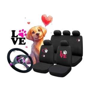 Csajos Üléshuzat + Kormányvédő Love Kutyás 110777494 - Nonbrand Autó üléshuzat