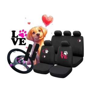 Csajos Autó Szett (3Db): Love Kutyás  Üléshuzat, Kormányvédő, Övpárna 110777495 - Nonbrand Autó üléshuzat