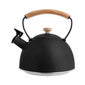 Ceainic din oțel inoxidabil negru cu mâner din lemn - Ceainic