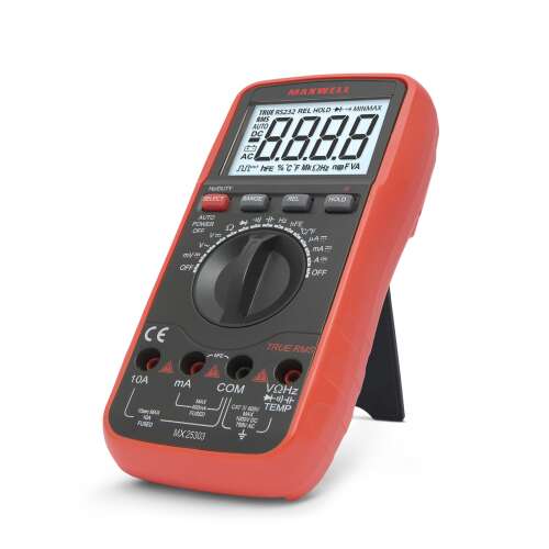 Maxwell MX 25303 True RMS Digital Multimeter with temperature measurement, red