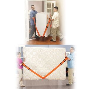 Furniture moving straps in use: people moving refrigerator and mattress - Transportation and Lifting Equipment