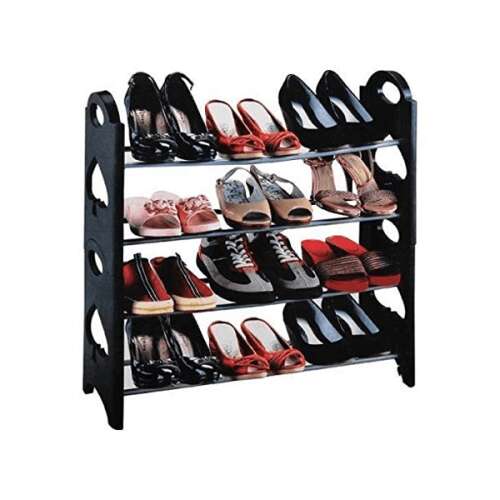 Praktikus 12-Pair Shoe Rack Organizer, black plastic and metal shoe storage