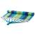 Rolled blue and green striped cotton hammock with wooden bar