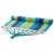 Blue and green striped hammock rolled up with wooden spreader bars