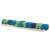Rolled blue and green striped cotton hammock with wooden bar