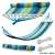 Collage of blue and green striped cotton hammock with ropes