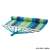 Rolled blue and green striped cotton hammock with wooden bar