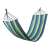 Blue and green striped hammock with wooden spreader bars